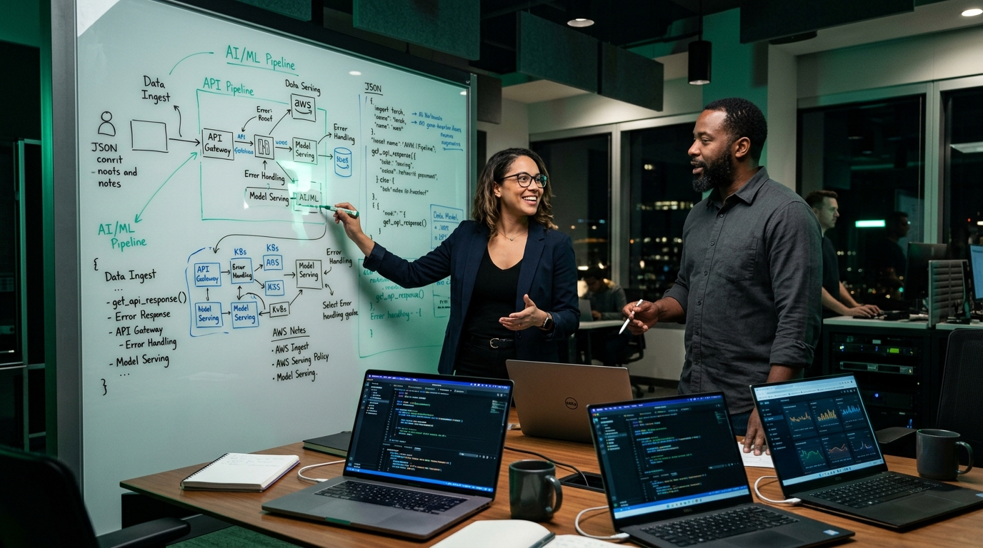 Kollaborativer IT-Kickoff-Workshop an einer Systemarchitektur-Glaswand